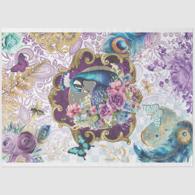 Regal Peacock Victorian Ephemera Decoupage Paper (Front)