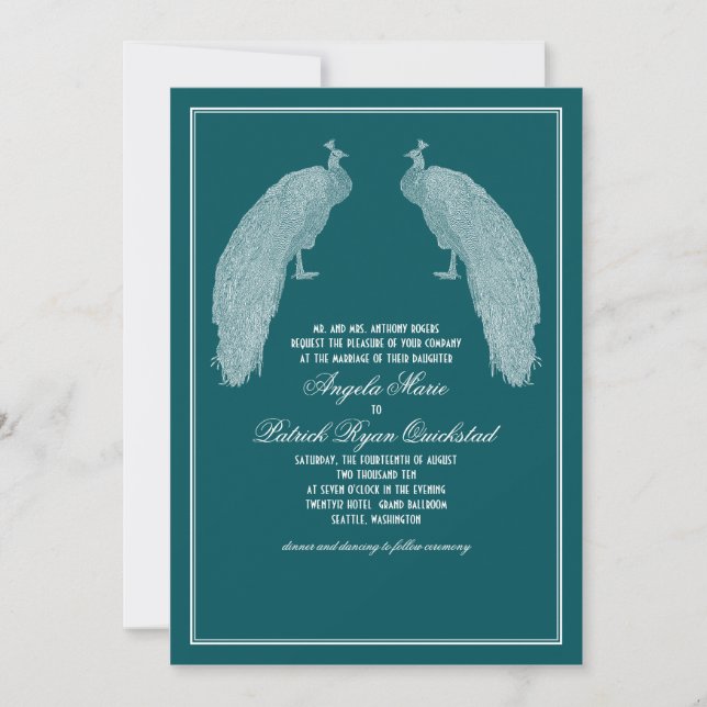 Regal Peacocks Wedding Invitation (Front)
