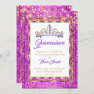 Regal Princess Purple Quinceanera Gold White Invitation