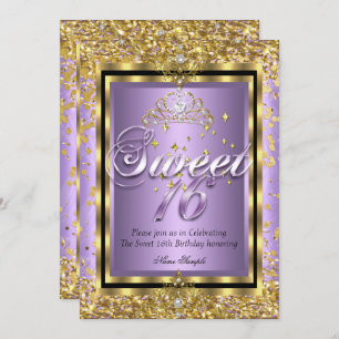 Regal Princess Sweet 16 Gold Lavender Purple Party Invitation