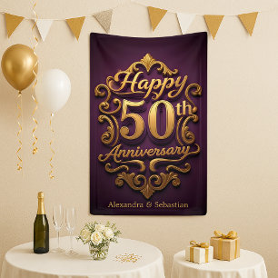 Regal Purple and Gold 50th Wedding Anniversary Banner