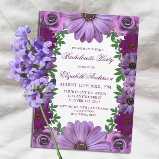 Regal Purple Floral Bachelorette Party Invitation (Creator Uploaded)