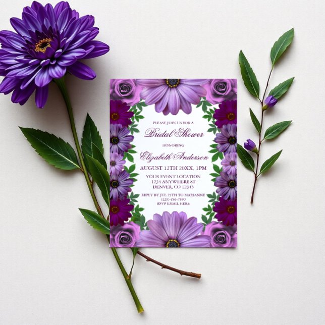 Regal Purple Floral Bridal Shower Invitation (Creator Uploaded)