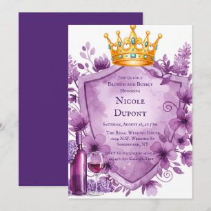Regal Purple Floral Crest Bachelorette Party Invitation