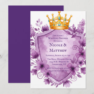 Regal Purple Floral Crest Wedding Invitation