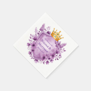 Regal Purple Floral Crest Wedding Napkin