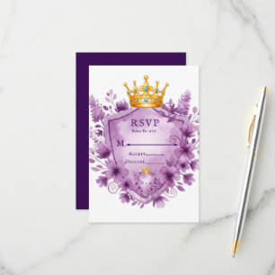 Regal Purple Floral Crest Wedding RSVP Card