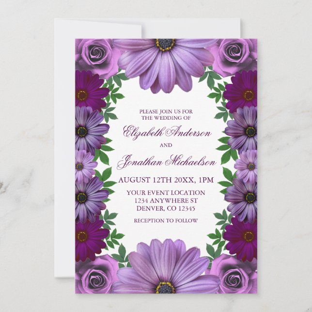 Regal Purple Floral Wedding Invitation (Front)