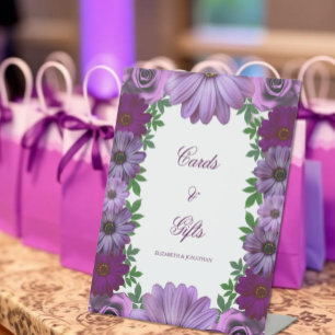 Regal Purple Floral Wedding Pedestal Sign