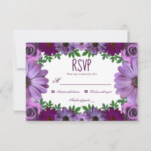 Regal Purple Floral Wedding RSVP Card