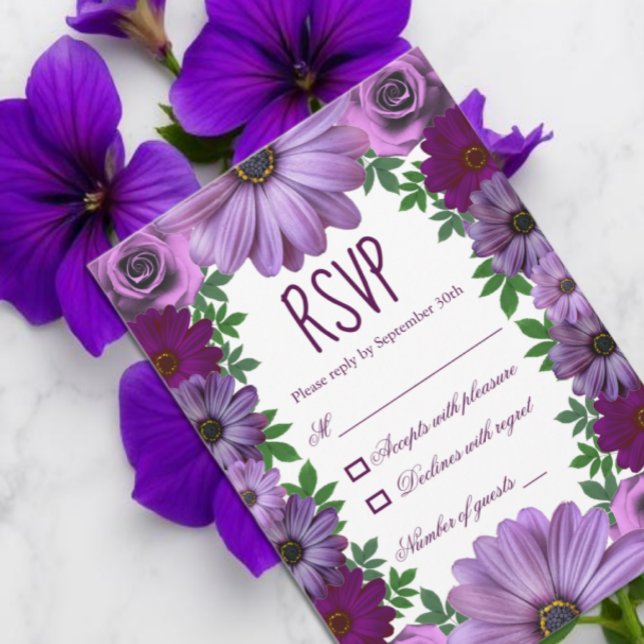 Regal Purple Floral Wedding RSVP Card (Creator Uploaded)