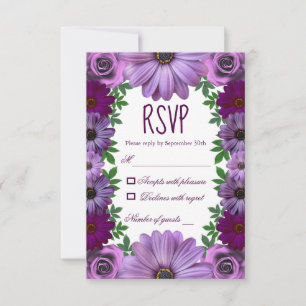 Regal Purple Floral Wedding RSVP Card