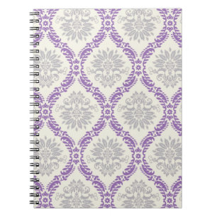 regal purple grey and cream damask design spiral notebook