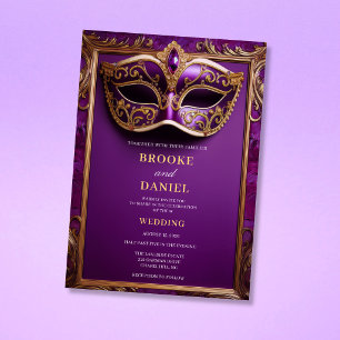 Regal Purple Jewelled Mask Masquerade Wedding Invitation