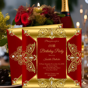 Regal Red Add Age Birthday Party Gold Diamond gem Invitation