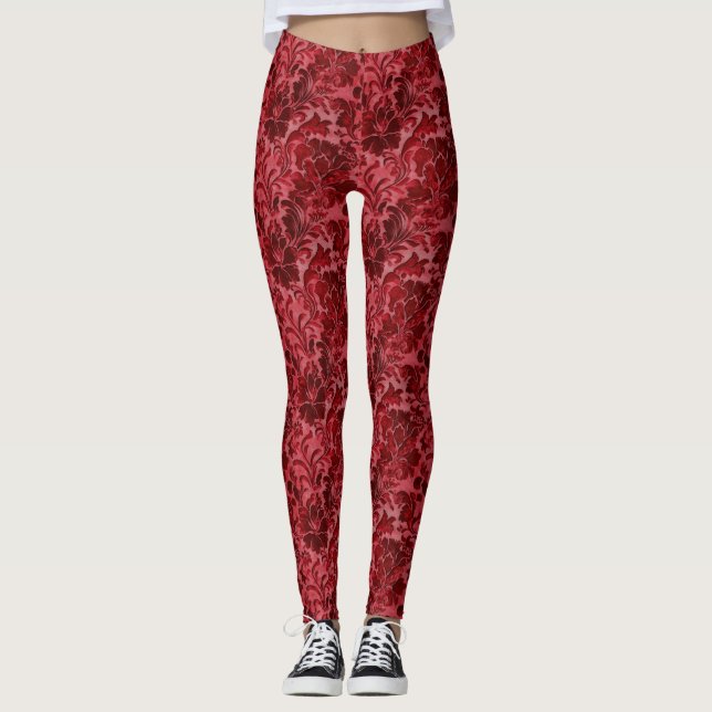 Regal Red French Luxury Damask  Leggings (Front)