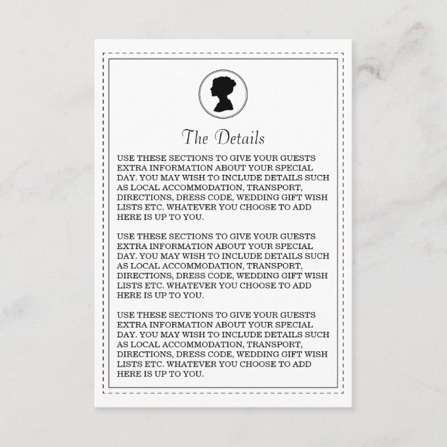 Regal Regency Wedding Details Card (Front)