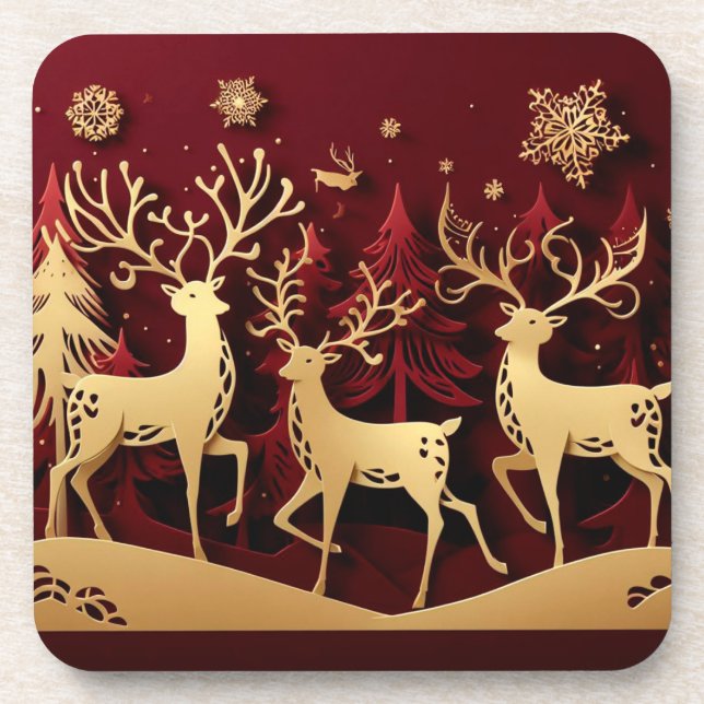 Regal Reindeer Ensemble – Paper-Cut Forest Coaster (Front)