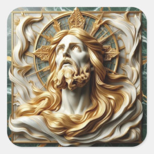Regal Reverence Jesus In Gold Square Sticker