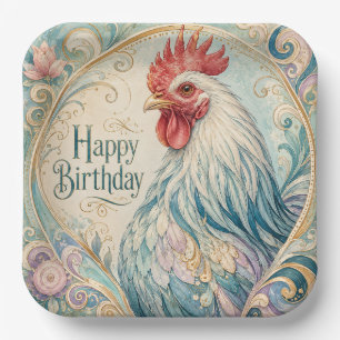 Regal Rooster Birthday Flourish Paper Plate
