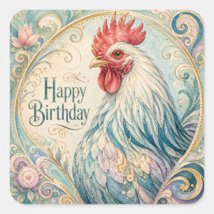 Regal Rooster Birthday Flourish Square Sticker