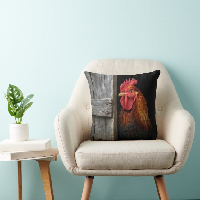 Regal Rooster Peeking Around Barn Door Cushion (Chair)