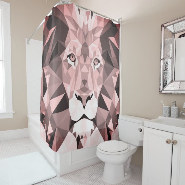 Regal Rose Geometric  Lion Head Shower Curtain (In Situ)