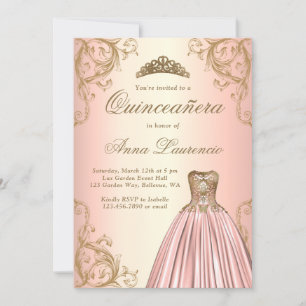 Regal Rose Gold Damask Decorative Quinceanera Invitation