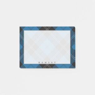 Regal Scottish Clan Ramsay Blue and Black Tartan Post-it Notes