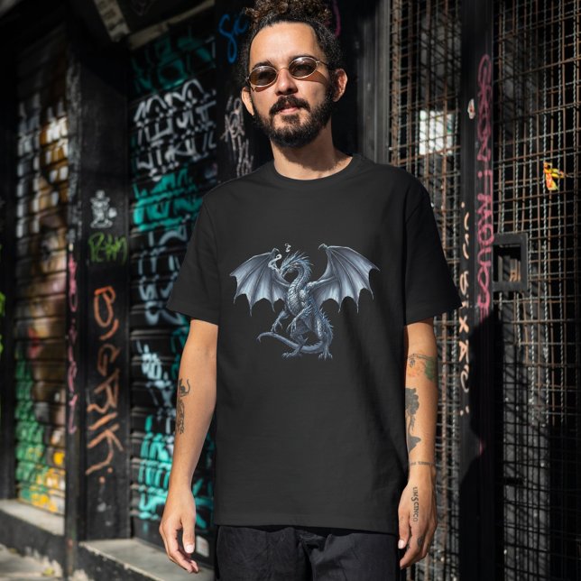 Regal Silver Dragon On Black  T-Shirt (Regal Silver Dragon on Black T-Shirt)