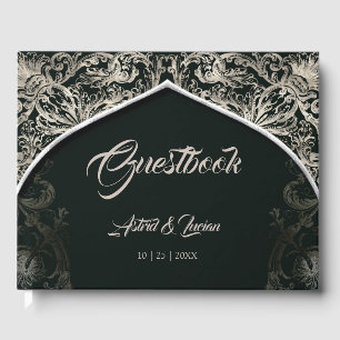 Regal Silver Flourish Hunter Green Wedding Guest Book