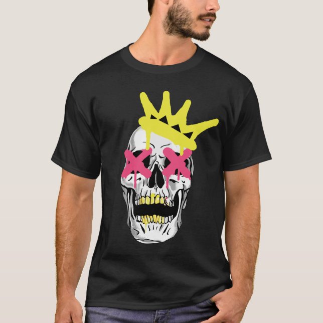 Regal Skull: Pink X-Eyed Crowned Art T-Shirt (Front)