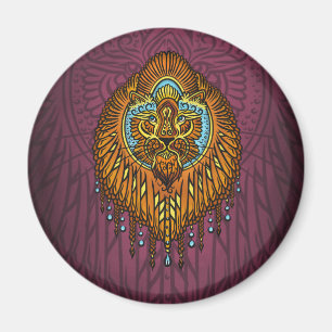 Regal Spirit Lion   Ornate Tribal Mandala Roar Magnet