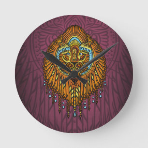 Regal Spirit Lion Ornate Tribal Mandala Roar Round Clock
