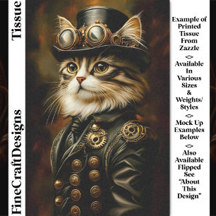 Regal Steampunk Tabby Cat Portrait DV2L Decoupage Tissue Paper