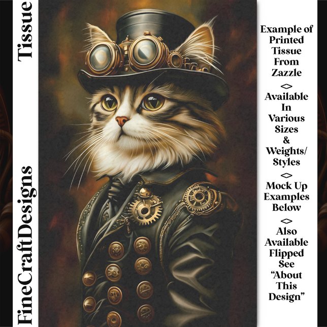 Regal Steampunk Tabby Cat Portrait DV2L Decoupage Tissue Paper (Creator Uploaded)