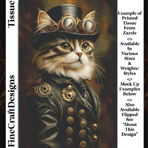 Regal Steampunk Tabby Cat Portrait DV2R Decoupage Tissue Paper