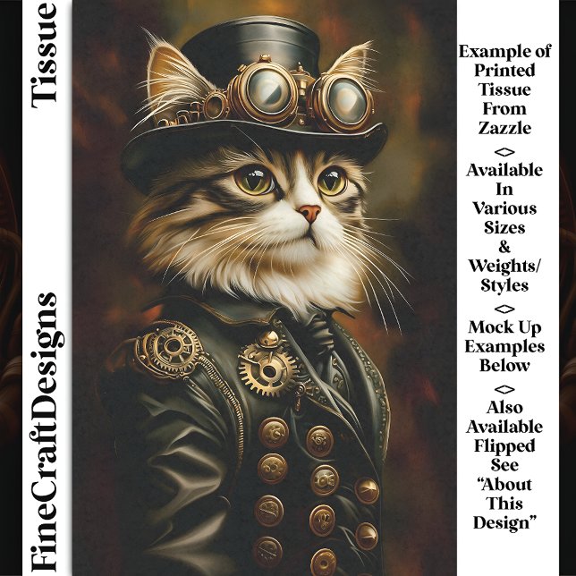 Regal Steampunk Tabby Cat Portrait DV2R Decoupage Tissue Paper (Creator Uploaded)