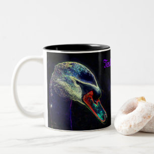 Regal Swan Abstract Art Personalized Two-Tone Coffee Mug