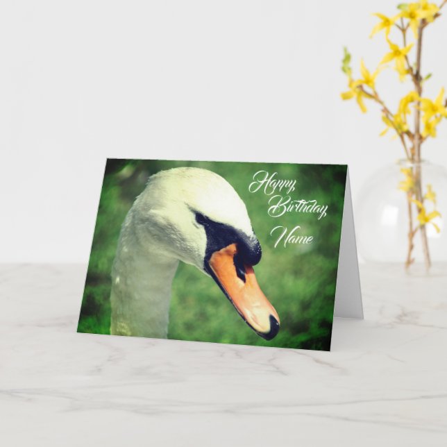 Regal Swan Nature Personalised Birthday  Card (Yellow Flower)