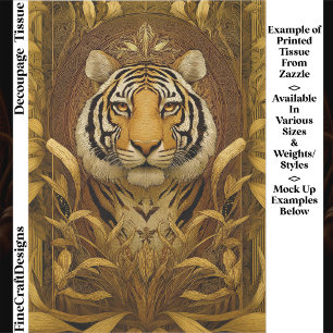 Regal Tiger in Brown & Gold EQ4 Decoupage Tissue Paper
