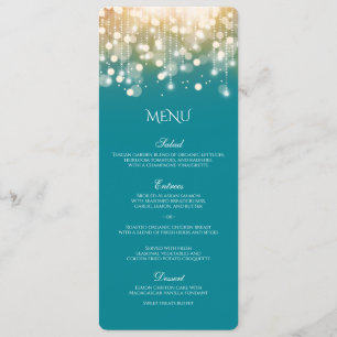 Regal Turquoise and Gold Bokeh Lights Menu