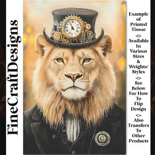 Regal Victorian Steampunk Lion Black AB8 Decoupage Tissue Paper