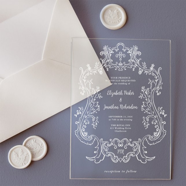 Regal Vintage White Baroque Frame | Wedding Acrylic Invitations (Creator Uploaded)