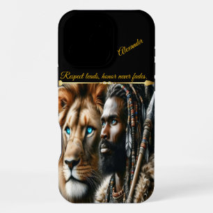 Regal warrior with lion companion. iPhone 16 pro max case