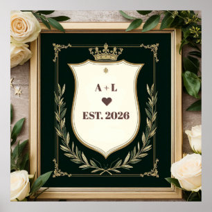 Regal Wedding Initials With Crown Poster