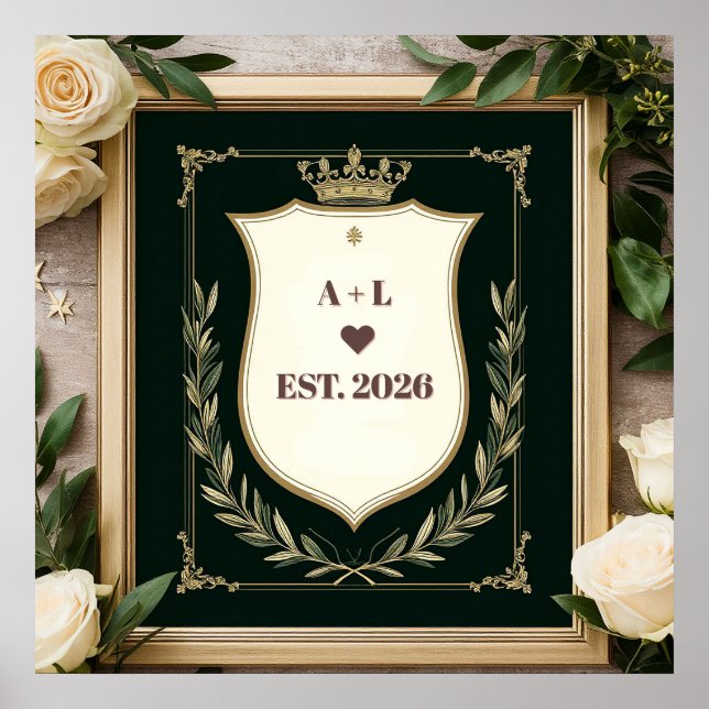 Regal Wedding Initials With Crown Poster (Front)