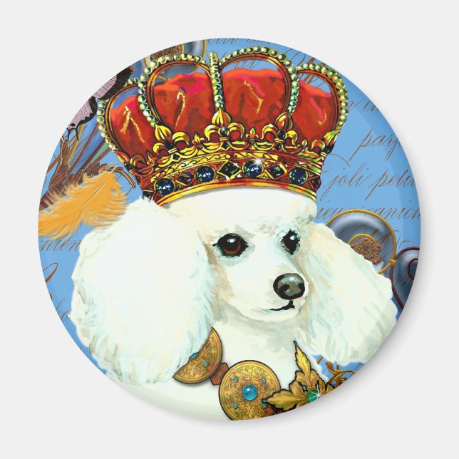 Regal White Poodle with Crown portrait Magnet (Front)