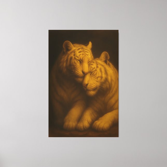 Regal White Tigers – Classic Fine Art Golden Portr Canvas Print (Front)