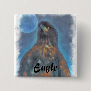 Regal Young Bald Eagle and Moon Painting 15 Cm Square Badge